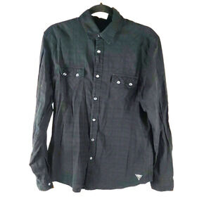 Vintage Guess Men's Long Sleeve Shirt Green Black Plaid Size Large Pearl Snap